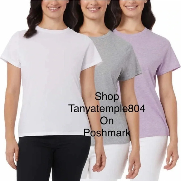 32 Degrees Ladies' Cotton Blend Tee, 3-pack Small Purple White Gray - Picture 2 of 11